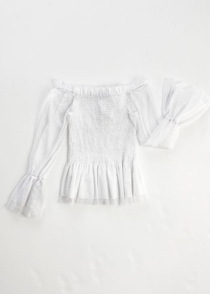 Tulle Off Shoulder Flared Sleeve Top - Small