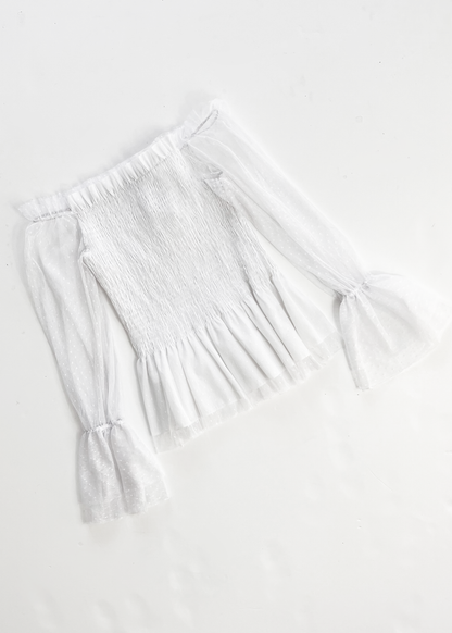 Tulle Off Shoulder Flared Sleeve Top - Small