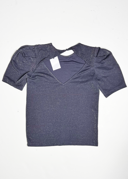 Short Sleeve Grey Sparkle Top - UK 10