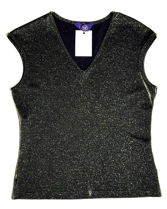 Y2K Gold Shimmer Black Tank Top - UK 12