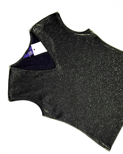 Y2K Gold Shimmer Black Tank Top - UK 12