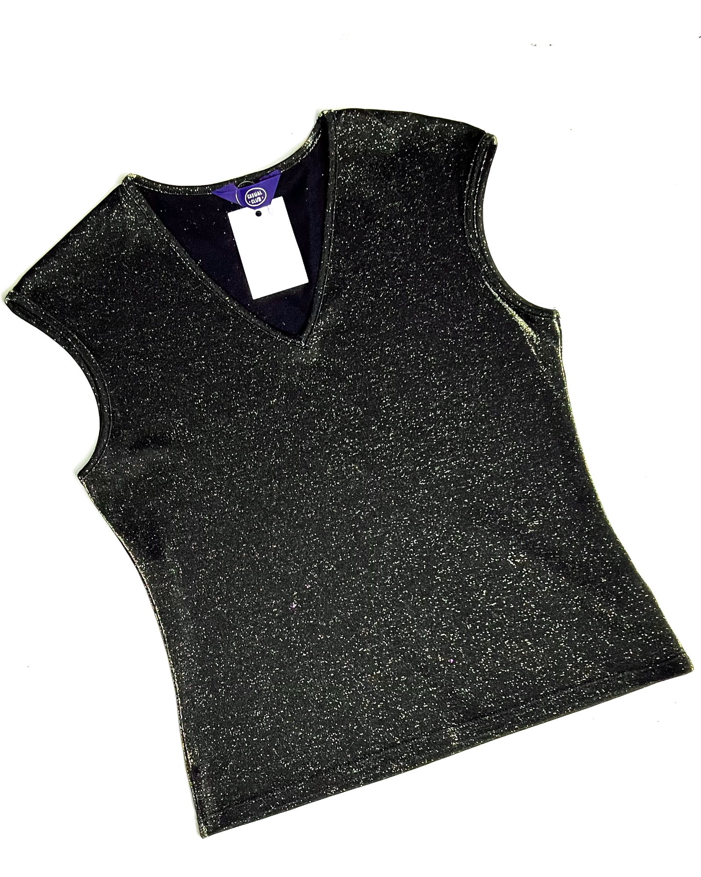 Y2K Gold Shimmer Black Tank Top - UK 12