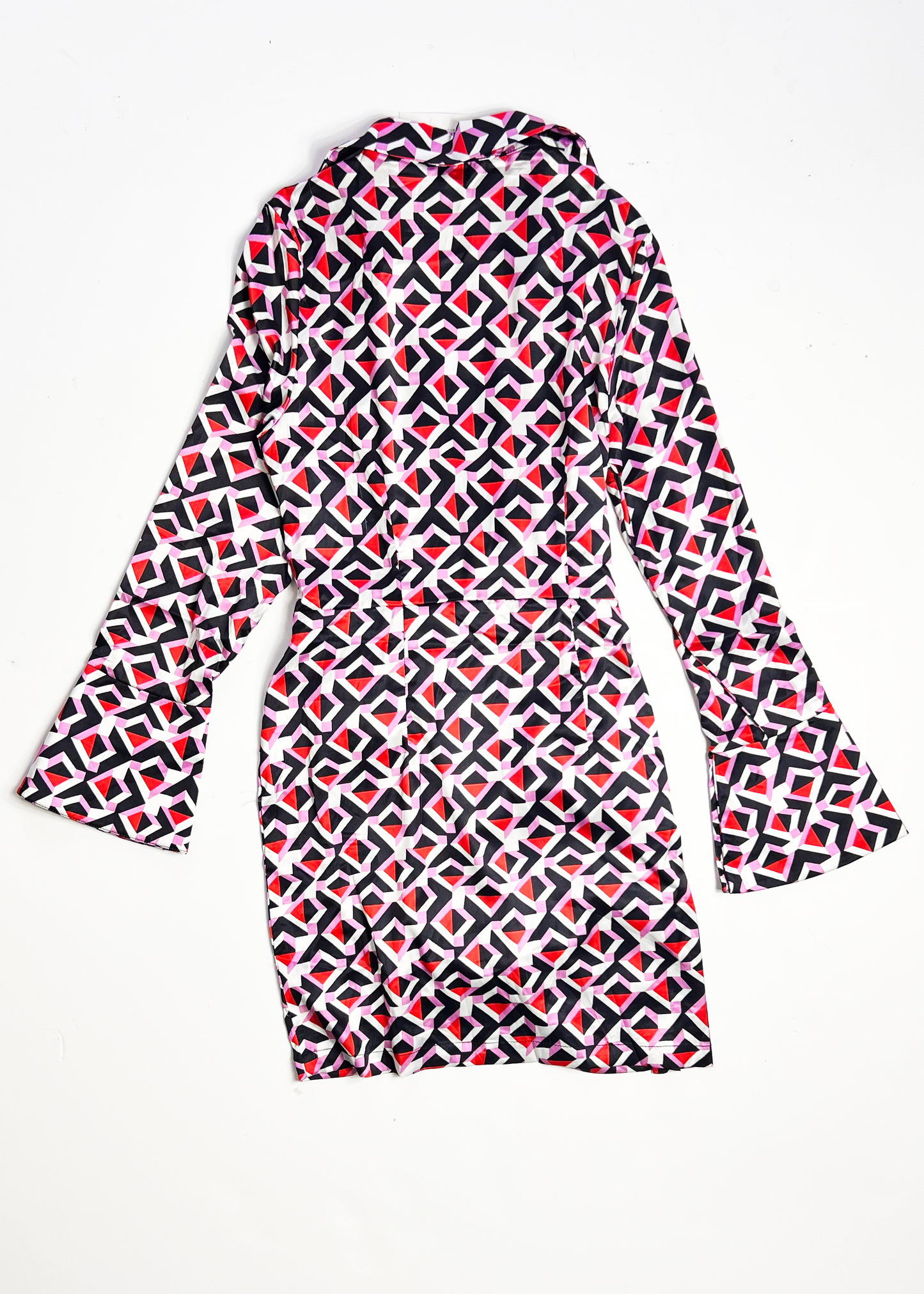 Geo Print Flared Sleeve Wrap Mini Dress - UK 8