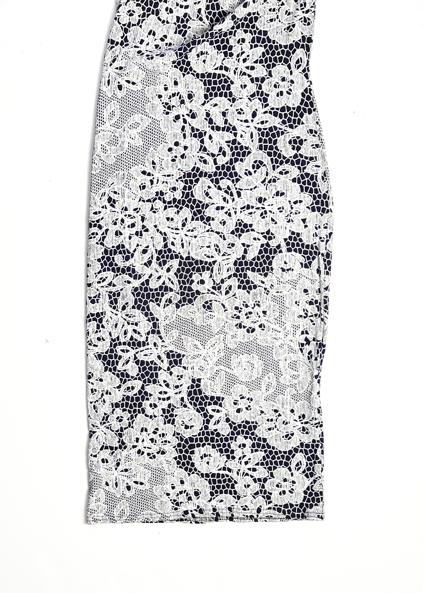 Lace Print Navy 3/4 Sleeve Bodycon Dress - UK10