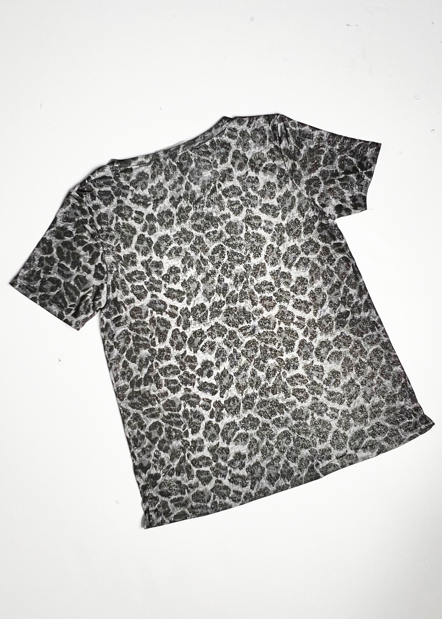 Short Sleeve Black & Silver Leopard Print Top - Small