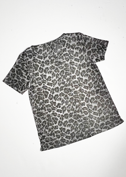 Short Sleeve Black & Silver Leopard Print Top - Small