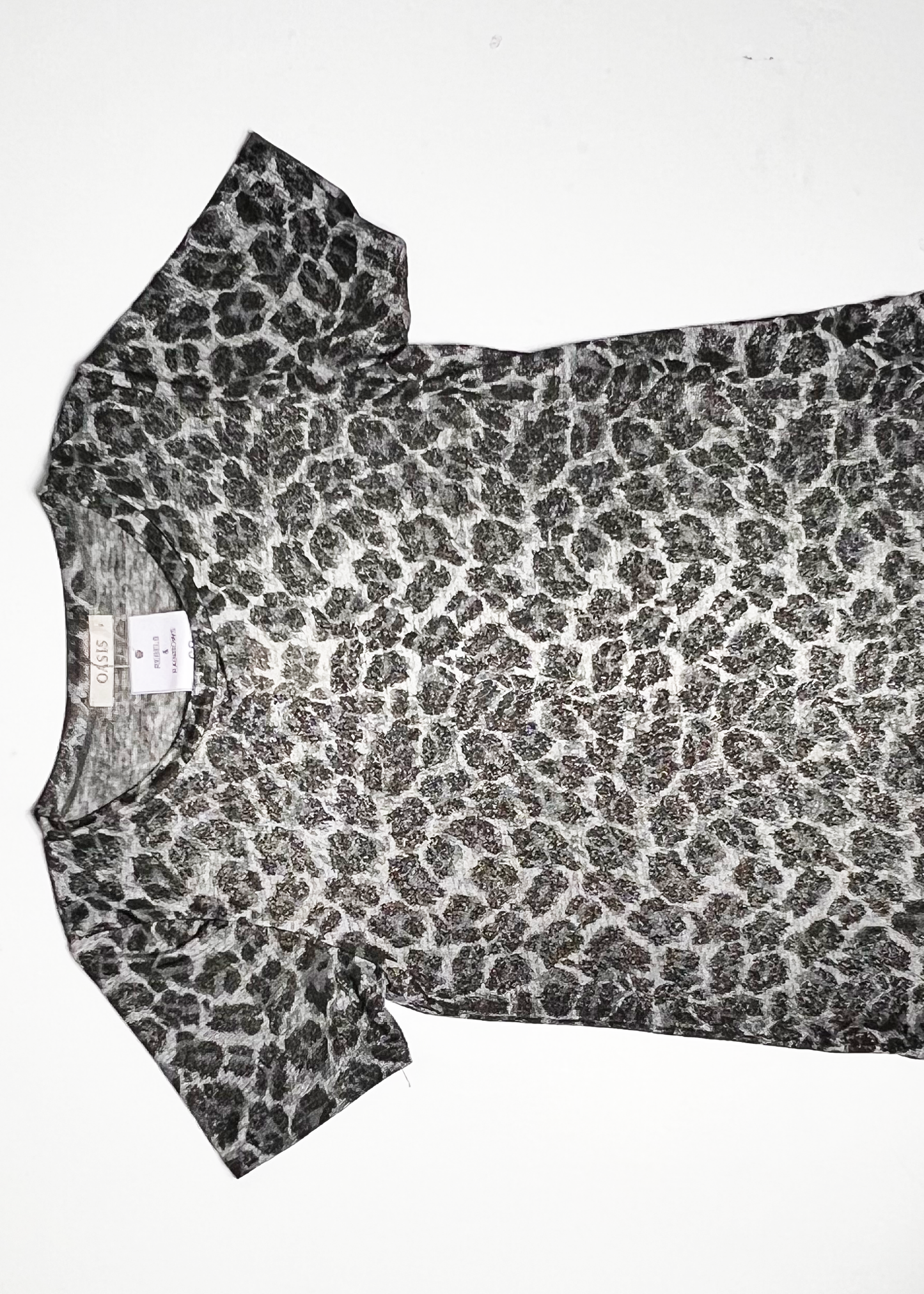 Short Sleeve Black & Silver Leopard Print Top - Small
