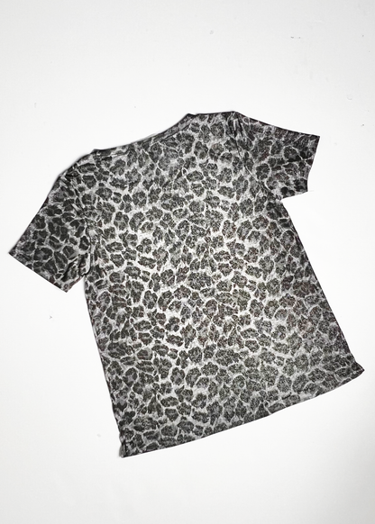 Short Sleeve Black & Silver Leopard Print Top - Small