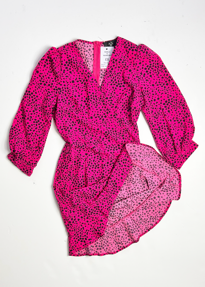 Bright Pink Brush Stroke Print Mini Dress - UK 8