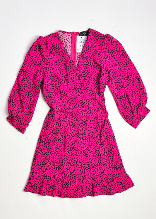 Bright Pink Brush Stroke Print Mini Dress - UK 8