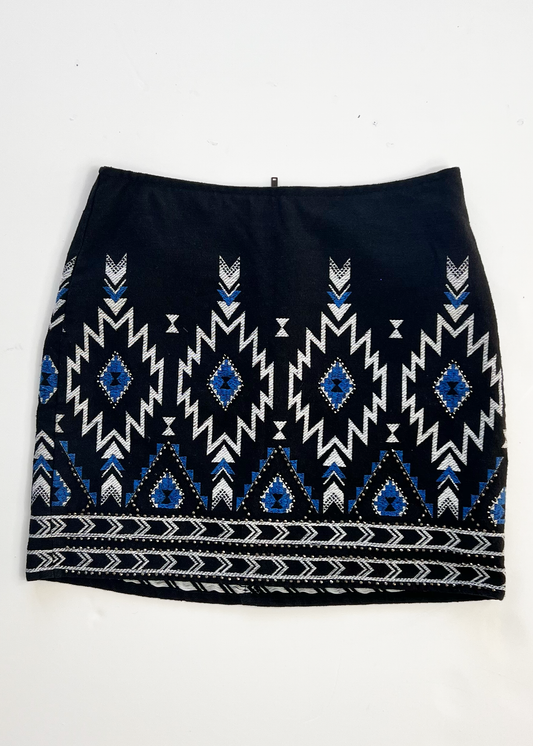 Embroidered Geo Black Tube Skirt - UK8