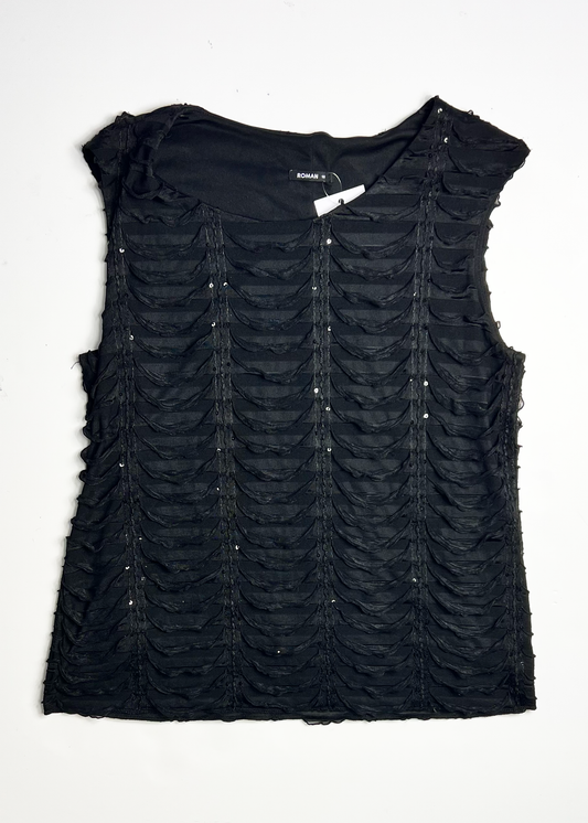 Y2K Black Frill Sequin Tank Top - Large