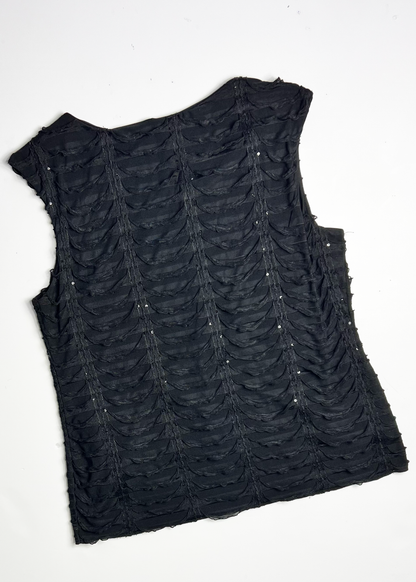 Y2K Black Frill Sequin Tank Top - Large