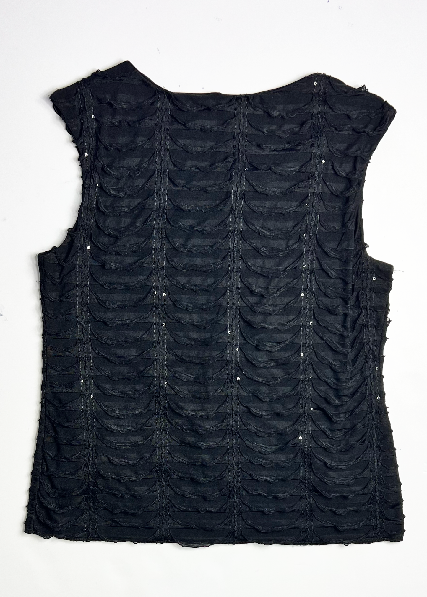 Y2K Black Frill Sequin Tank Top - Large