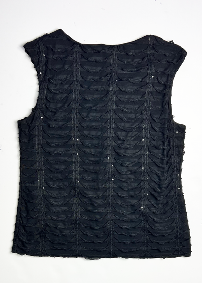 Y2K Black Frill Sequin Tank Top - Large