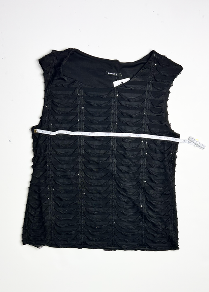 Y2K Black Frill Sequin Tank Top - Large