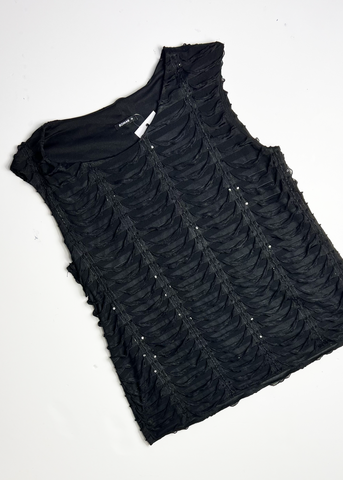 Y2K Black Frill Sequin Tank Top - Large