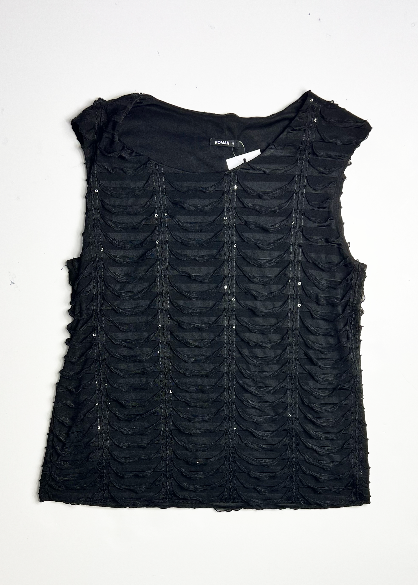 Y2K Black Frill Sequin Tank Top - Large