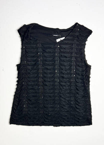Y2K Black Frill Sequin Tank Top - Large