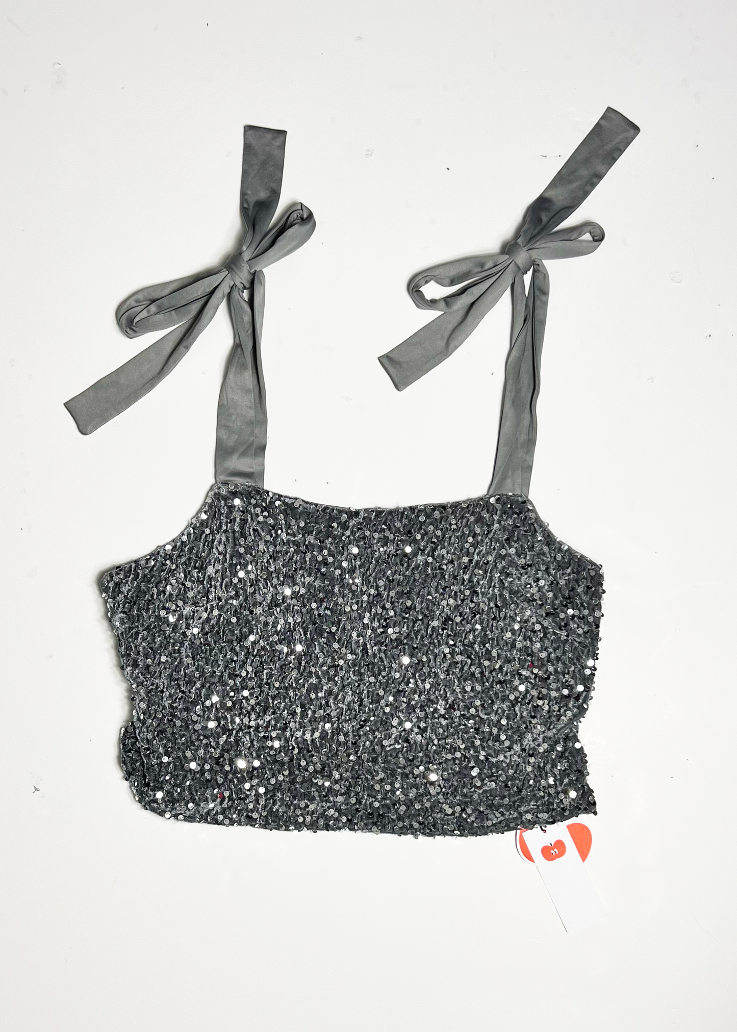 Cinder Silver Sequin Tie Shoulder Crop Top - XL