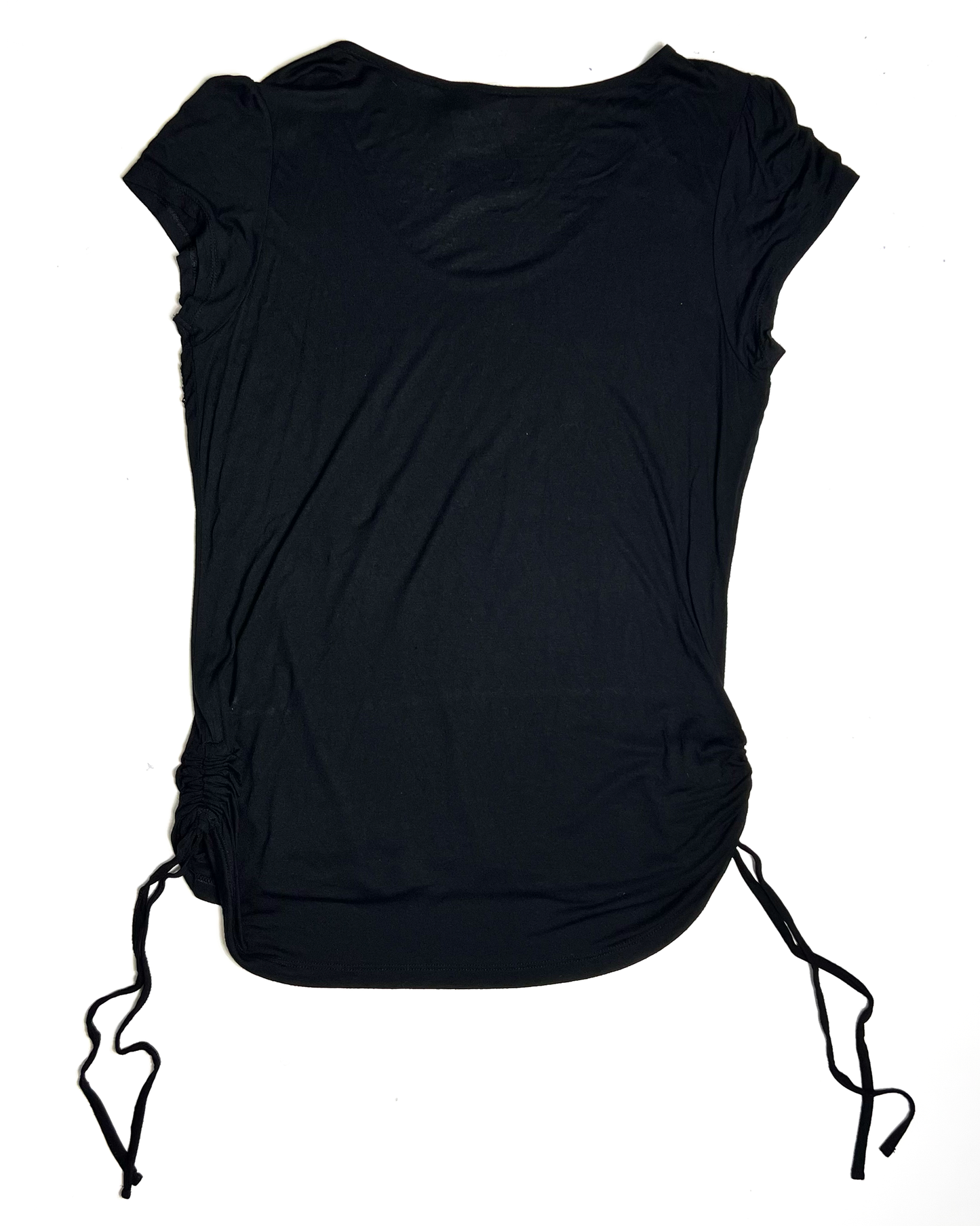 Y2K Sequin Side Tie Longline Black T-Shirt - UK 18
