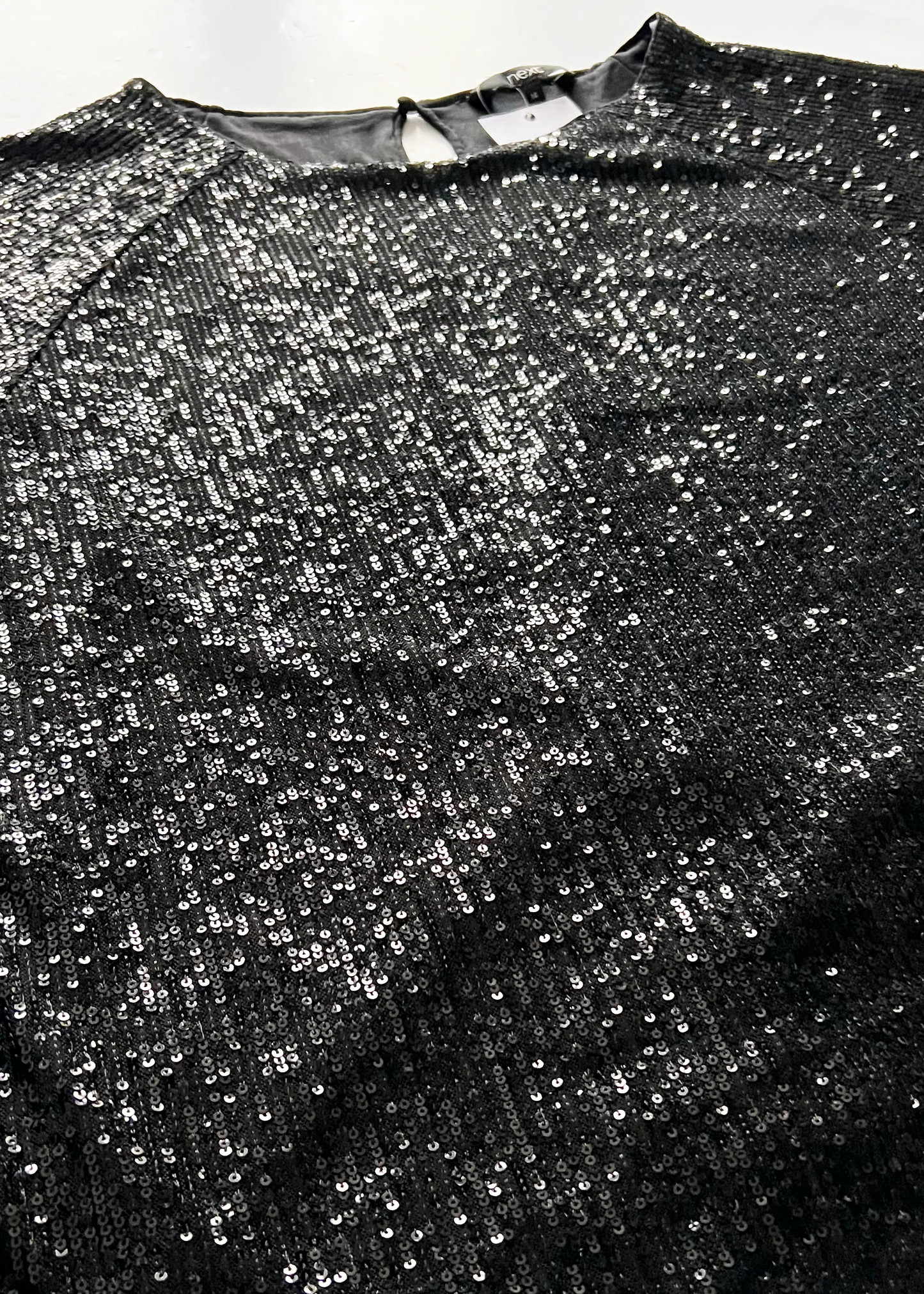 Cap Sleeve Sequin Black Top - UK 14