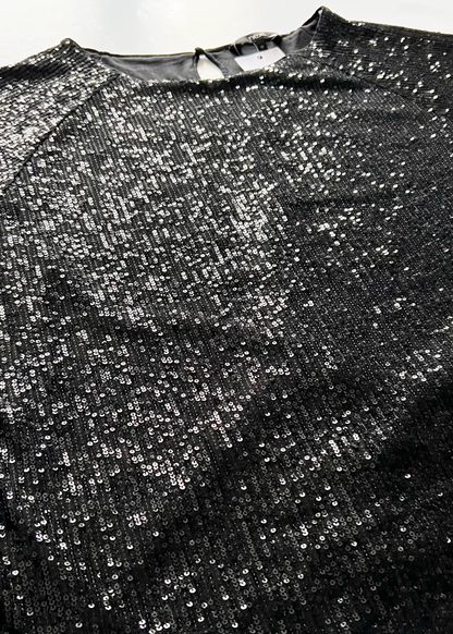 Cap Sleeve Sequin Black Top - UK 14