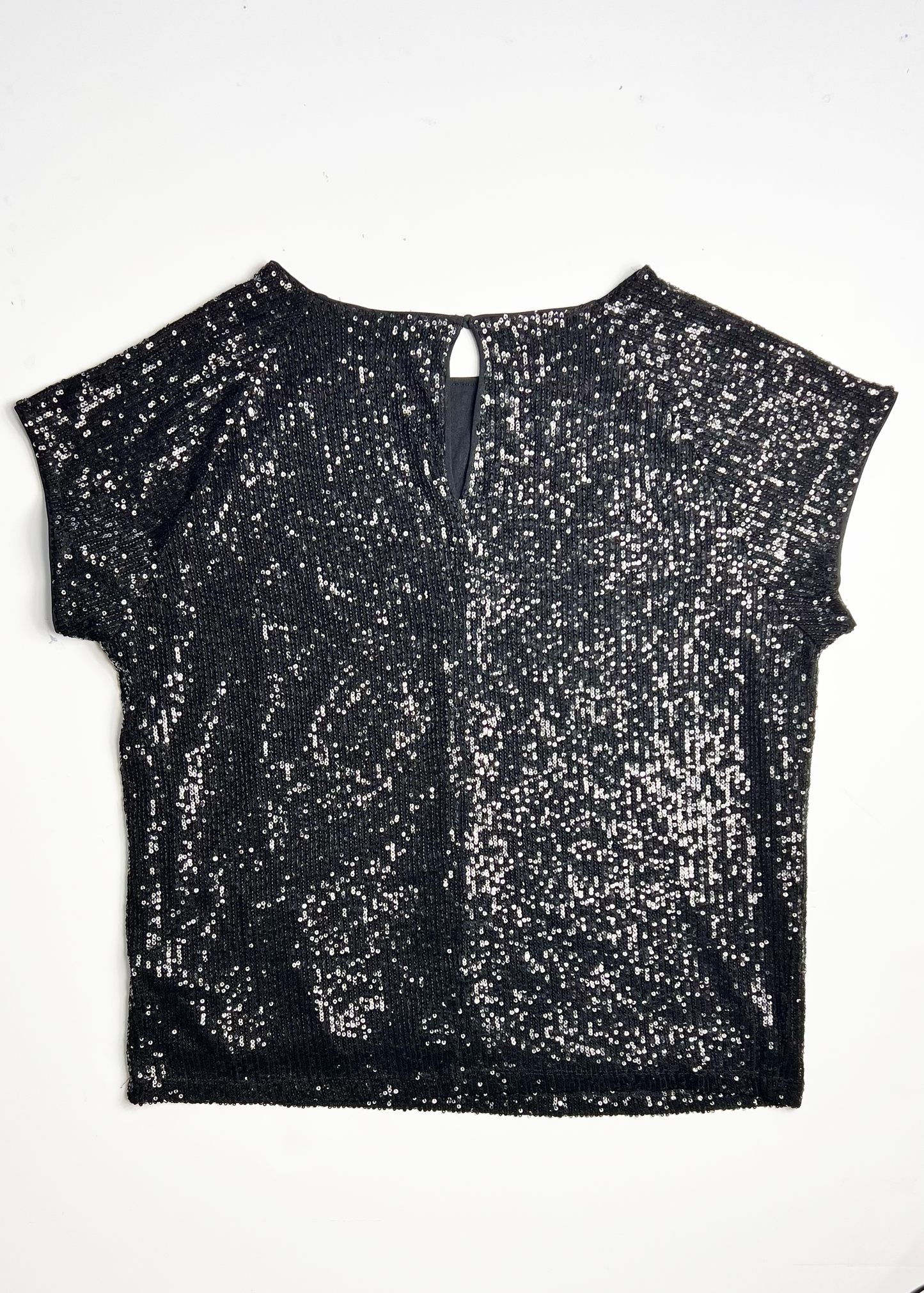 Cap Sleeve Sequin Black Top - UK 14