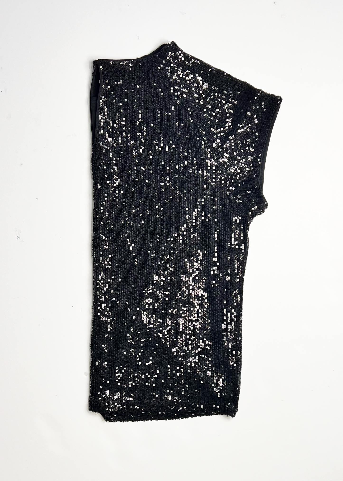 Cap Sleeve Sequin Black Top - UK 14