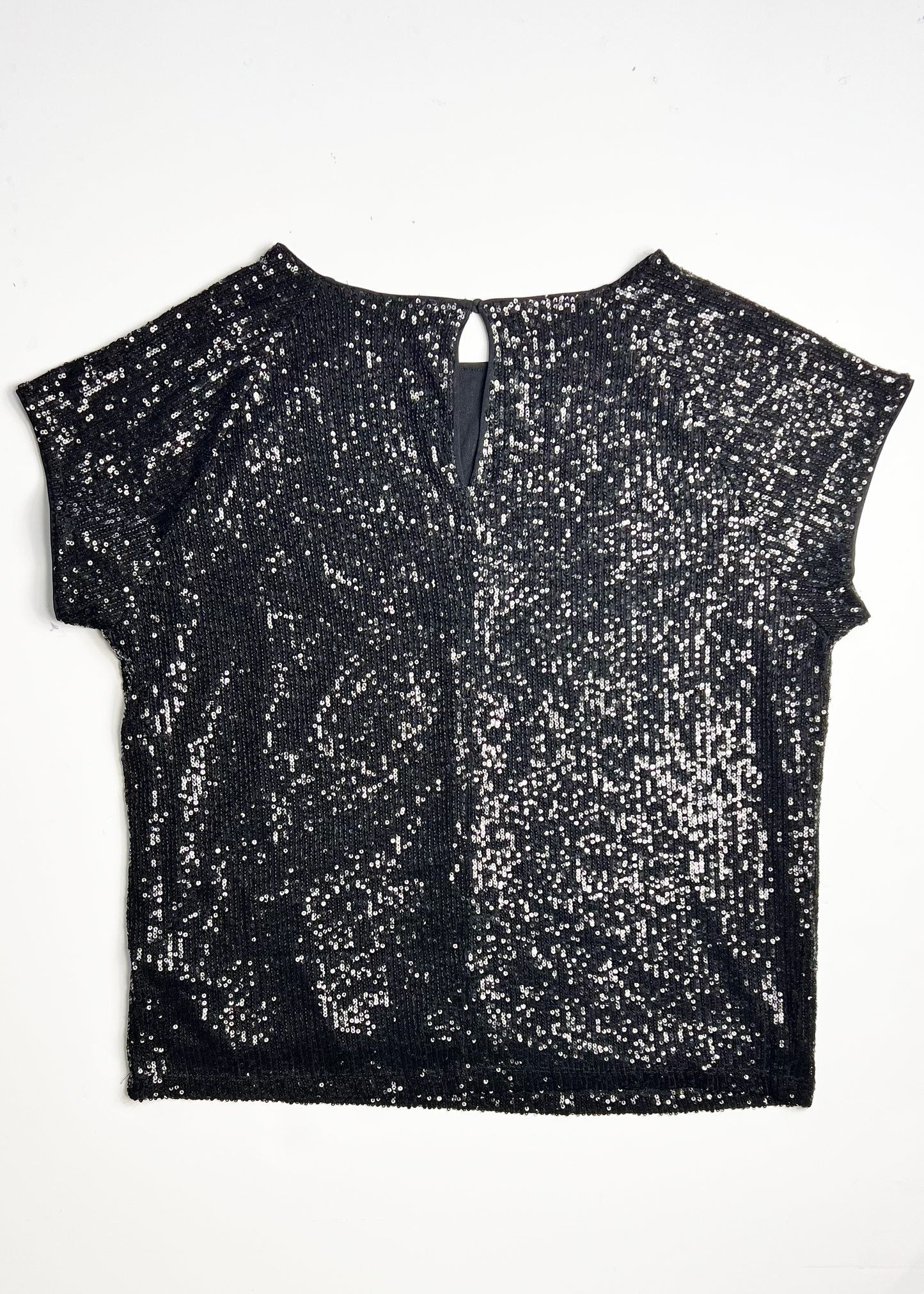 Cap Sleeve Sequin Black Top - UK 14