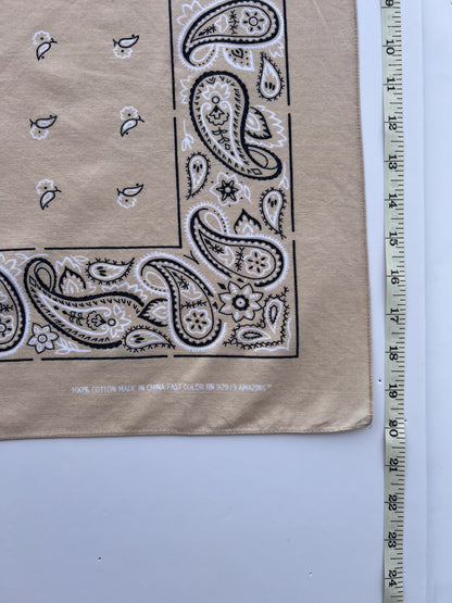 Beige Wash Paisley Border Print Bandana