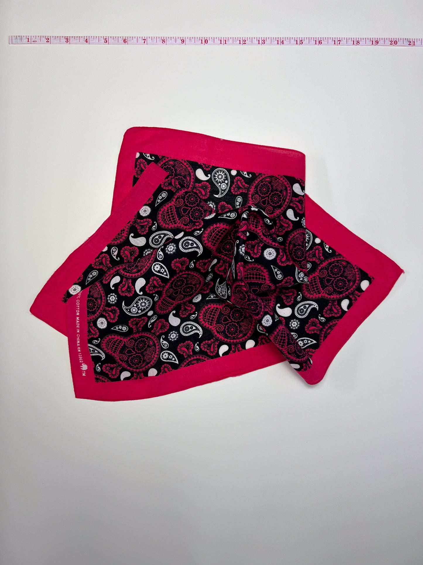 Pink Skull Bandana with White & Black Paisley Print