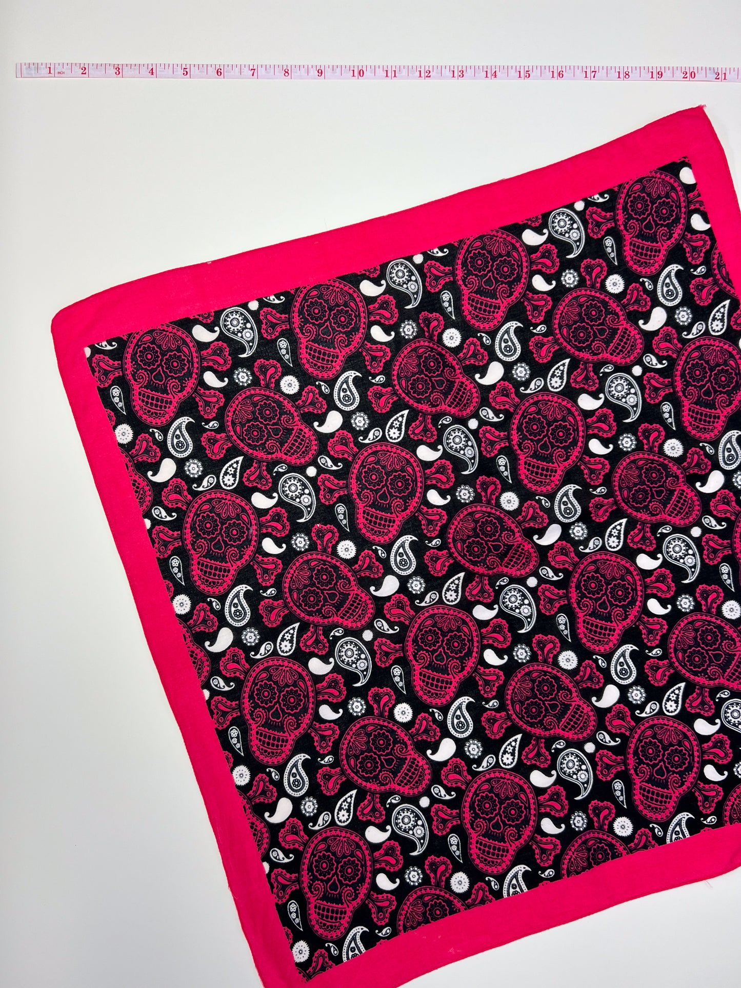 Pink Skull Bandana with White & Black Paisley Print