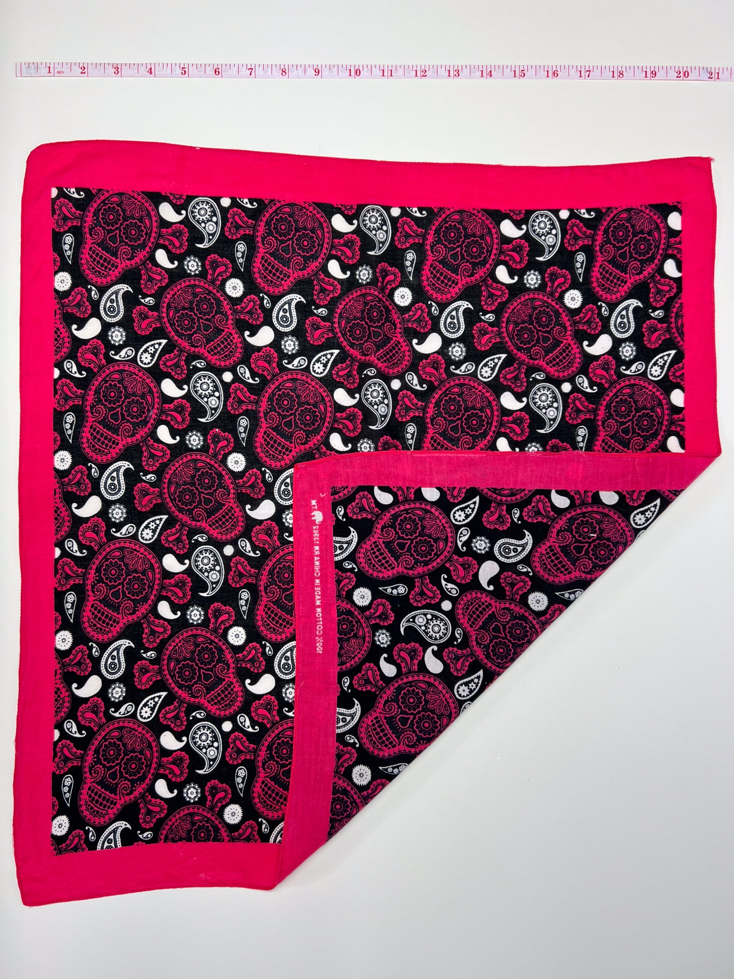 Pink Skull Bandana with White & Black Paisley Print