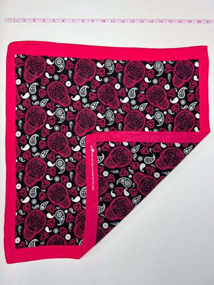Pink Skull Bandana with White & Black Paisley Print