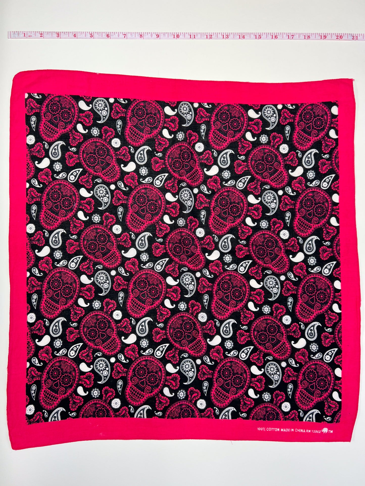 Pink Skull Bandana with White & Black Paisley Print