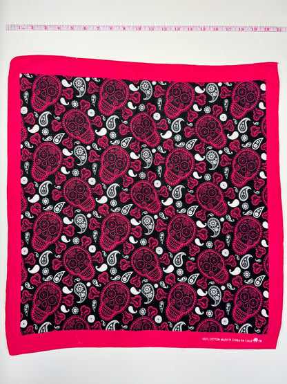 Pink Skull Bandana with White & Black Paisley Print