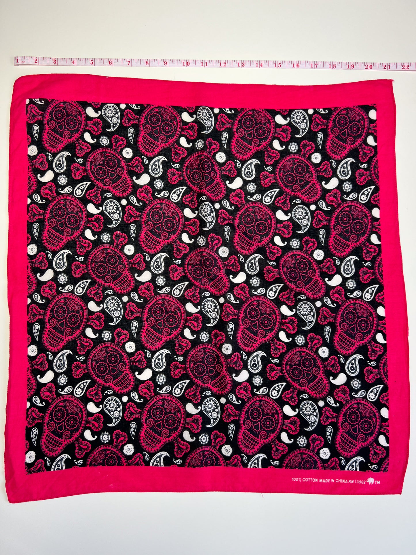 Pink Skull Bandana with White & Black Paisley Print