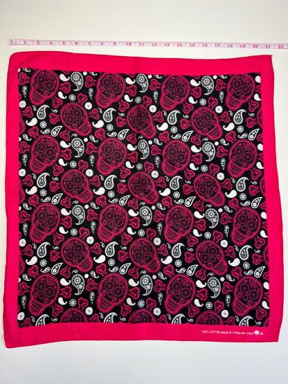 Pink Skull Bandana with White & Black Paisley Print