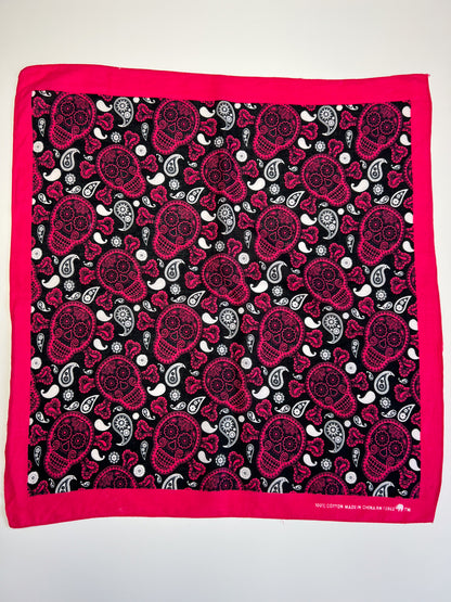 Pink Skull Bandana with White & Black Paisley Print
