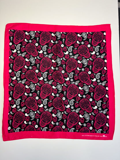 Pink Skull Bandana with White & Black Paisley Print