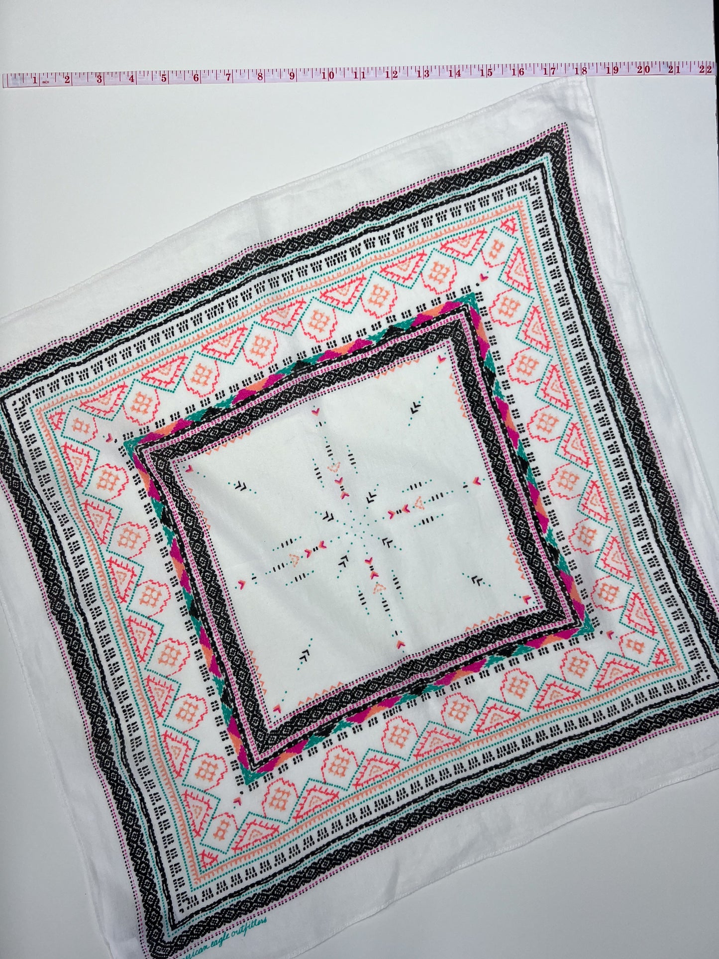 American Eagle Geometric Coral, Pink & Turquoise Bandana