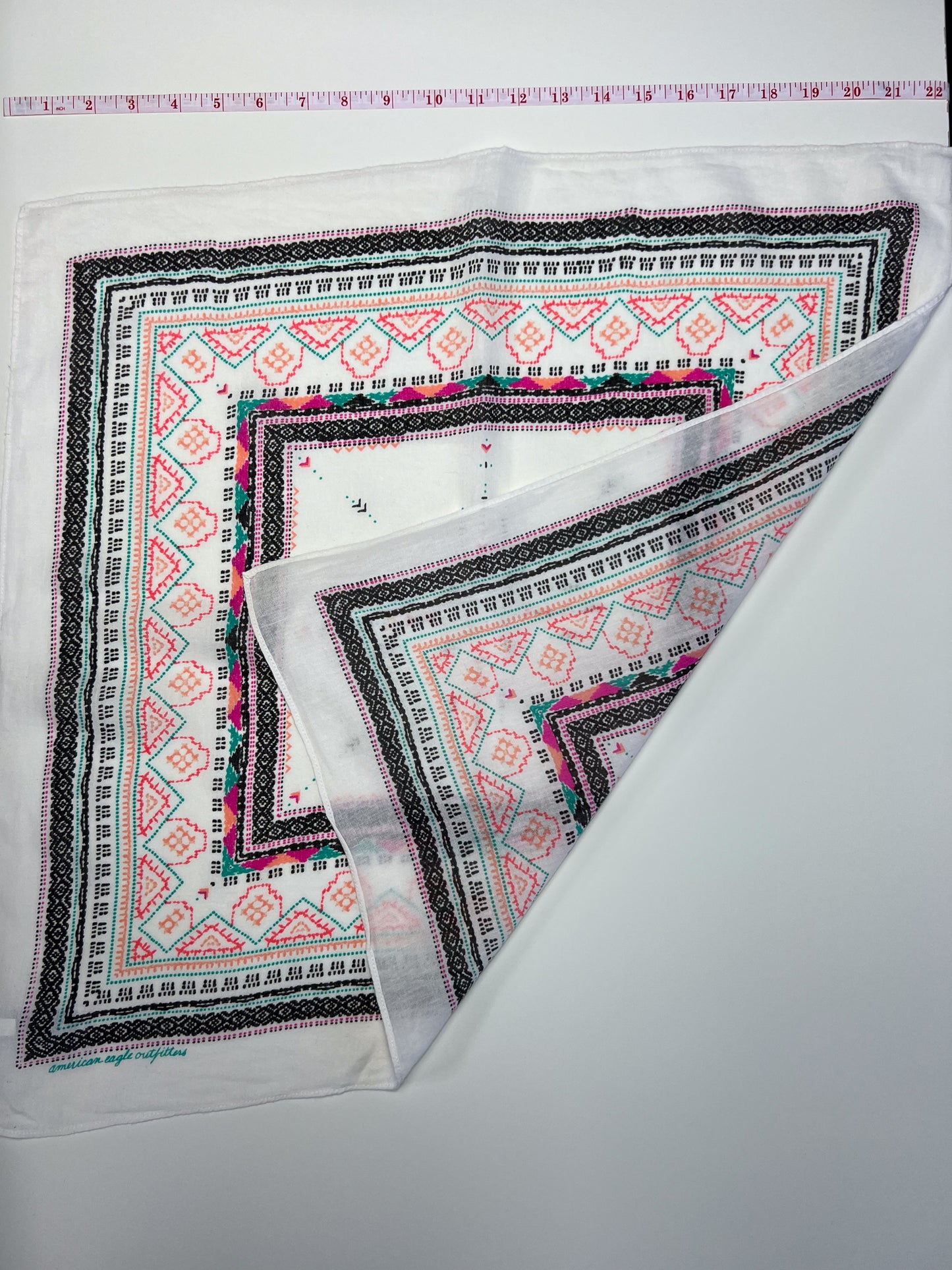 American Eagle Geometric Coral, Pink & Turquoise Bandana