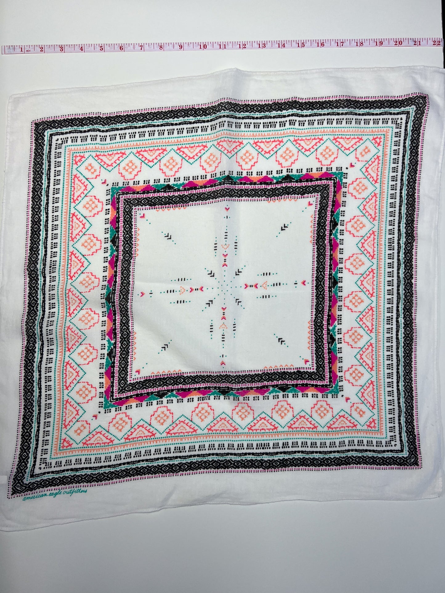 American Eagle Geometric Coral, Pink & Turquoise Bandana