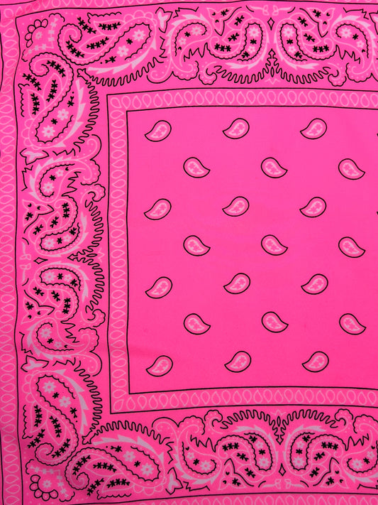 Neon Pink Paisley Print Bandana