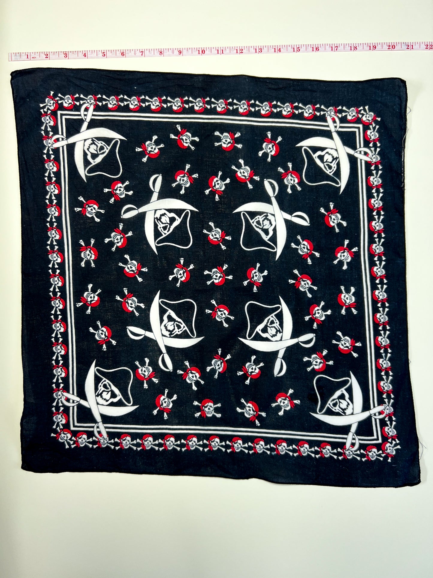 Skull, Swords & Skull & Crossbones Black, White & Red Bandana