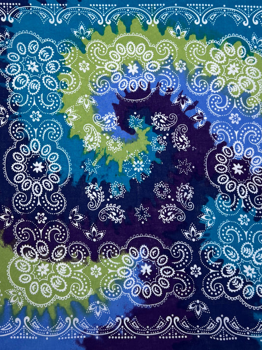 Blue, Purple & Green Ombre Paisley Print Bandana