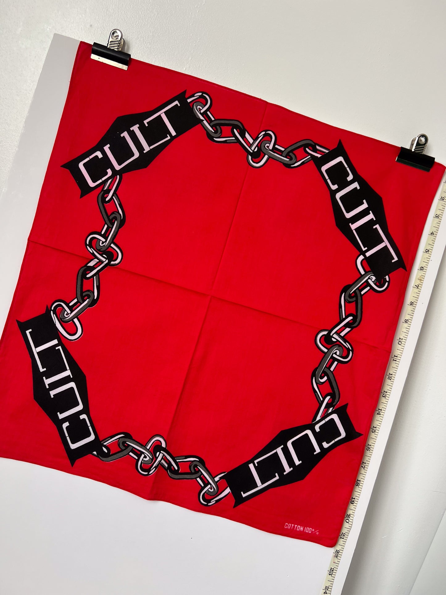 Red & Black 'Cult' Slogan & Chain Bandana
