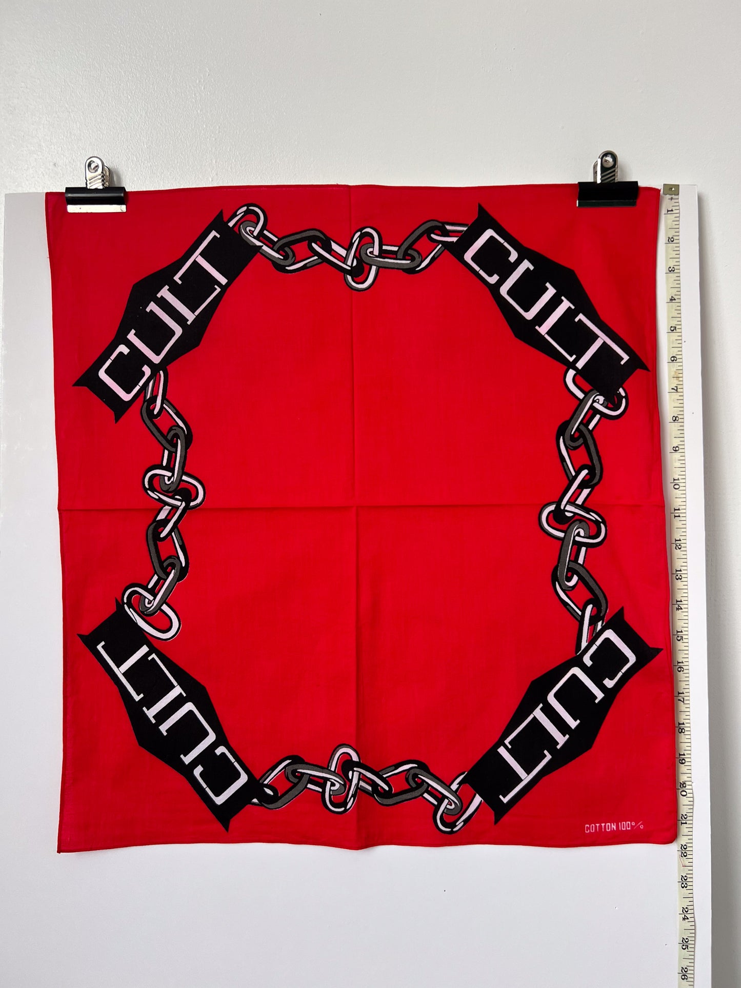 Red & Black 'Cult' Slogan & Chain Bandana