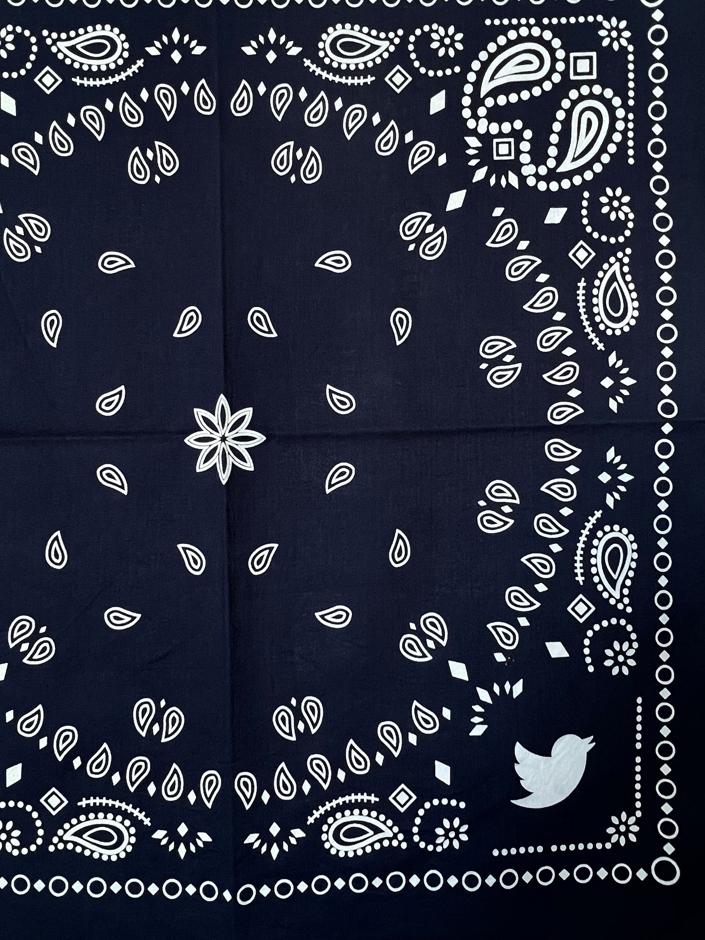 Paisley Shaped Dark Blue Bandana - With Duck Icon